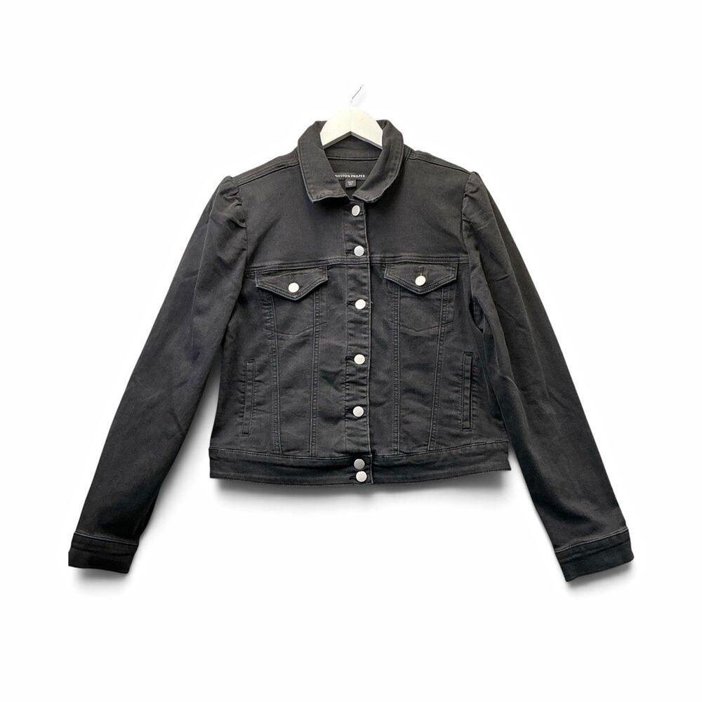 Boston Proper Women’s Gray Jean Jacket Size M Button Front Pockets Short Cotton